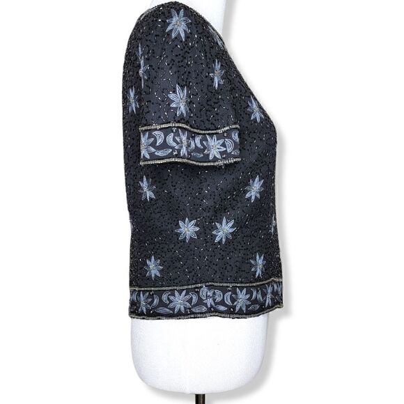 Cote D Azur Bead Embellished Cropped Silk Blouse Size Medium - Picture 12 of 13